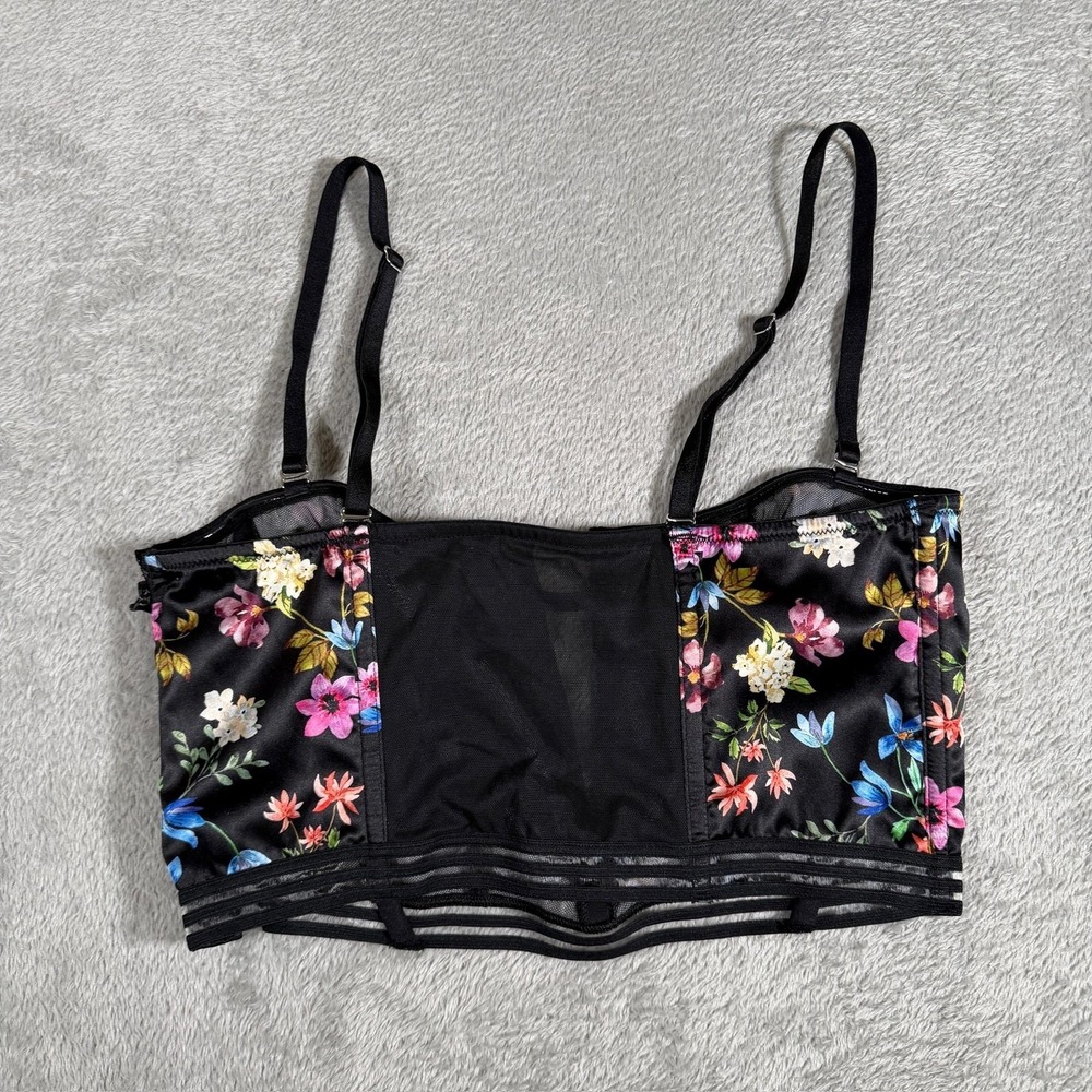 Victoria's Secret Bustier Top Womens Large‎ Black Floral Satin Corset Lingerie
